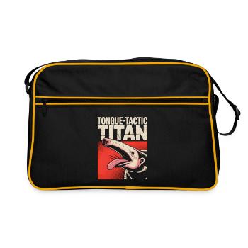 Zungen-Taktiker | Comic Ameisenbär - Retro Tasche - Schwarz/Gold - Vorne