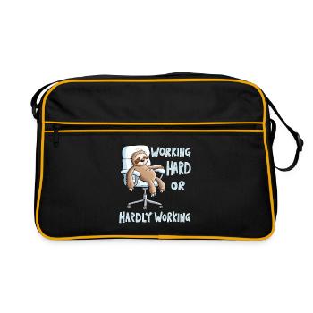 Working Hard Faultier Büro Arbeit  - Retro Tasche - Schwarz/Gold - Vorne
