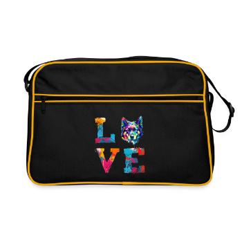 Deutscher Schäferhund Love Pop Art Farbenfrohes - Retro Tasche - Schwarz/Gold - Vorne