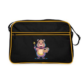 Lustiger Fisch Mit Roten Lippen Comic Fisch Humor - Retro Tasche - Schwarz/Gold - Vorne