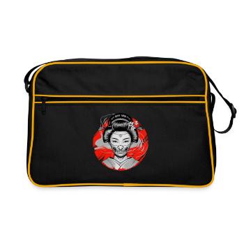 Japanese Geisha Oni Mask Demonic Yokai - Retro Bag - black/gold - Front