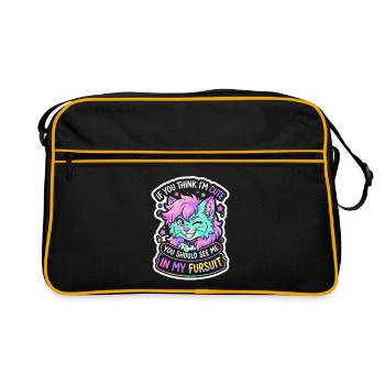 Kitten in Fursuit Rainbow - Retro Bag - black/gold - Front