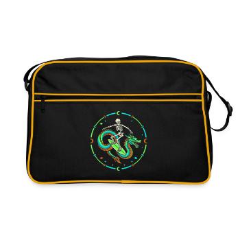 Cosmic Skeleton Riding Dragon Wave - Retro Bag - black/gold - Front