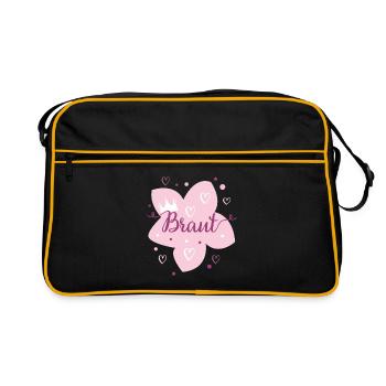 Hochzeit Brat Blüte mit Krone Schriftzug - Retro Tasche - Schwarz/Gold - Vorne