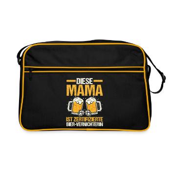Bier Bierliebhaberin Mutter Mama - Retro Tasche - Schwarz/Gold - Vorne