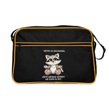 Süßer Waschbär mit frechem Spruch - Retro Tasche - Schwarz/Gold - Vorne