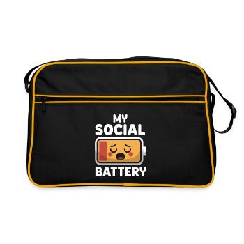 Social Battery Introvertiert Leere Batterie Akku - Retro Tasche - Schwarz/Gold - Vorne