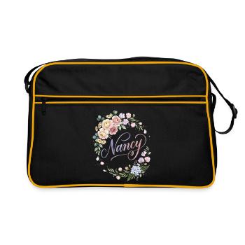 Nancy Flower Wreath Name Design - Retro Bag - black/gold - Front