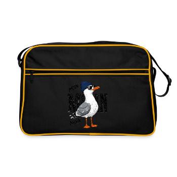 Coole Moin Möwe mit der Mütze und Sonnenbrille - Retro Tasche - Schwarz/Gold - Vorne