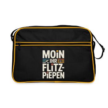 Moin Ihr Flitzpiepen Norddeutsch Hamburg Büro Moin - Retro Tasche - Schwarz/Gold - Vorne