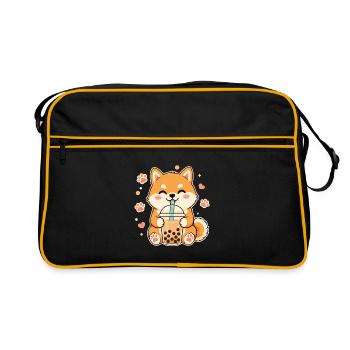 Shiba Inu Bubble Kawaii Doge Cute - Retro Bag - black/gold - Front