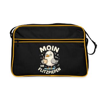 Moin Ihr Flitzpiepen Kaffee Duck - Retro Tasche - Schwarz/Gold - Vorne