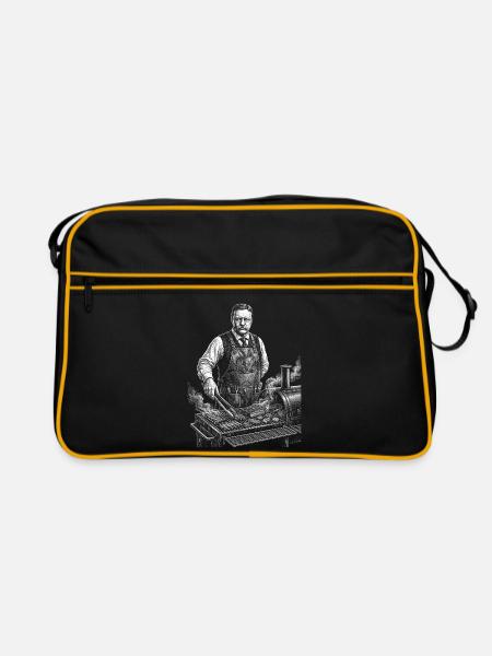 Theodore Roosevelt beim BBQ Grillen - Retro Tasche - Schwarz/Gold - Vorne