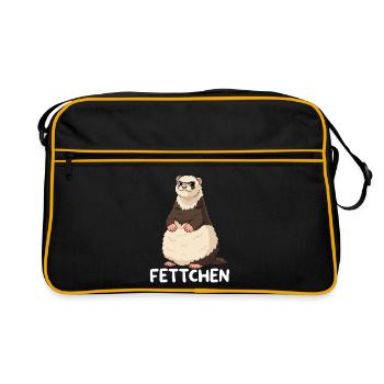 Fettchen Frettchen Lustiges Tiermotiv Comic Humor - Retro Tasche - Schwarz/Gold - Vorne