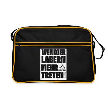 WENIGER_LABERN-_FAHRRAD_SPRUCH - Retro Tasche - Schwarz/Gold - Vorne