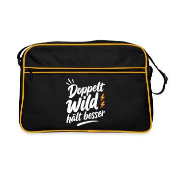 Doppelt Wild hält besser – Spruch für Paare - Retro Tasche - Schwarz/Gold - Vorne