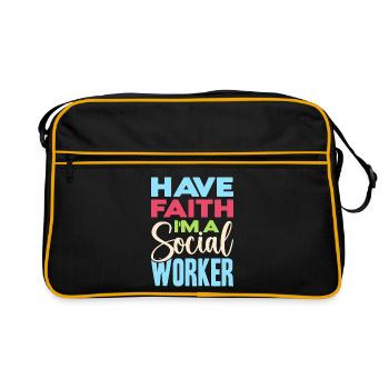 Citation d’assistante sociale : Ayez foi Je suis travailleur social - Sac Retro - noir/or - Devant