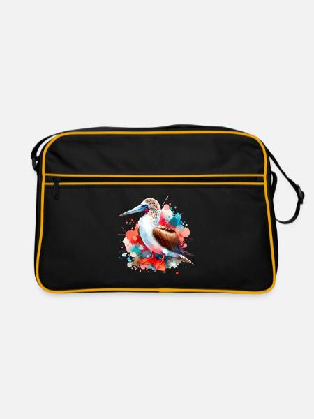 Rotfusstölpel Motiv - Retro Tasche - Schwarz/Gold