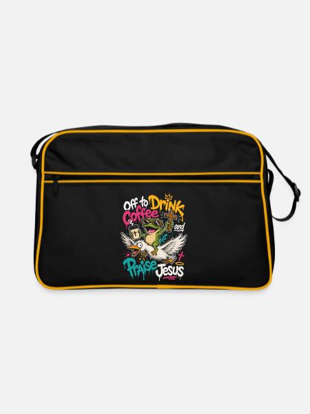 Kaffee, Kreuz und Frosch - Retro Tasche - Schwarz/Gold