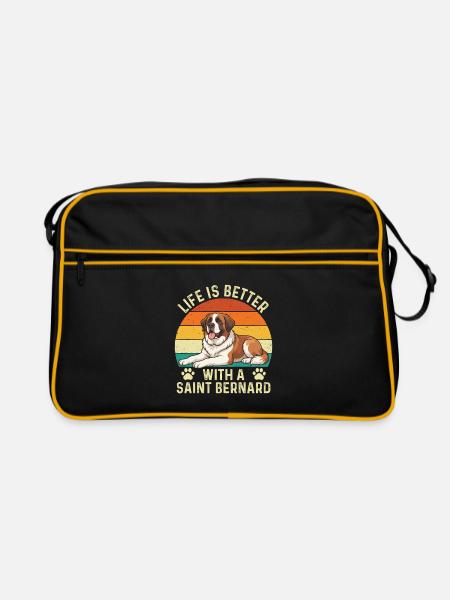 Das Leben ist besser mit einem Bernhardiner – Hundepapa - Retro Tasche - Schwarz/Gold