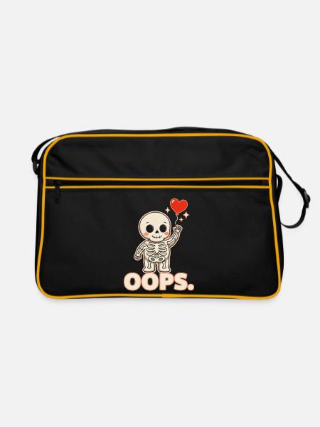 Skelettherzballon OOPS - Retro Tasche - Schwarz/Gold