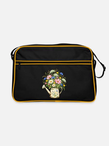 Botanische Wildblumen Wildblume - Retro Tasche - Schwarz/Gold