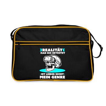 VR‑Schädel: Realität Nicht Mein Genre - Retro Tasche - Schwarz/Gold - Vorne