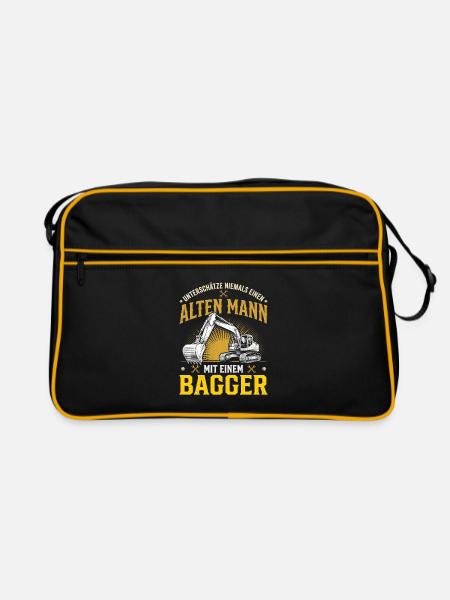 Alter Mann Mit Bagger Unterschätze Niemals Opa - Retro Tasche - Schwarz/Gold