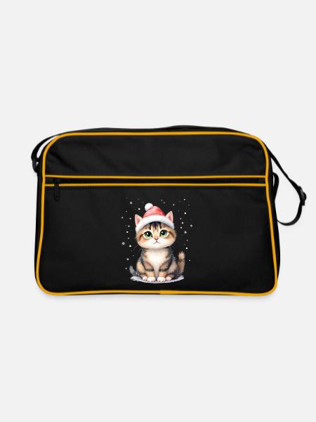 Warmes Weihnachtskätzchen - Retro Tasche - Schwarz/Gold