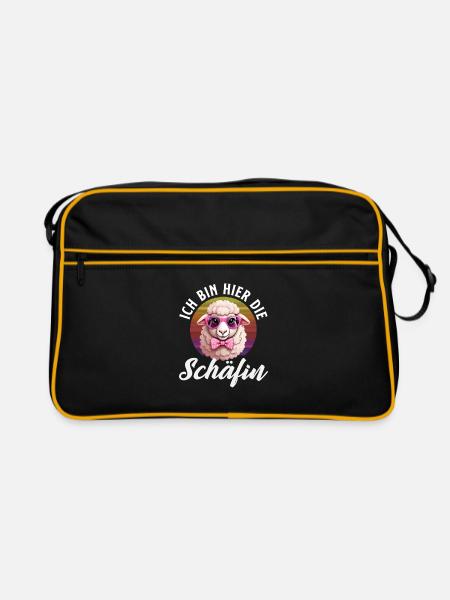 Süße Schäfin Mit Brille Und Fliege - Retro Tasche - Schwarz/Gold