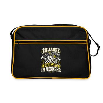 18. Geburtstag Der Schnellste Im Verkehr Lustig - Retro Tasche - Schwarz/Gold - Vorne