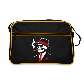 Noir-Skelett mit Zigarre - Retro Tasche - Schwarz/Gold - Vorne