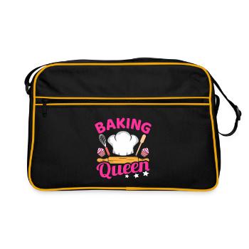 Baking Queen Bake Kitchen Küche Backen Spruch - Retro Tasche - Schwarz/Gold - Vorne
