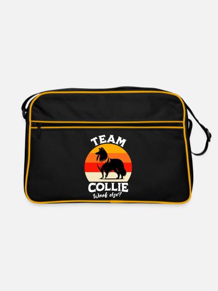 Team Langhaar Collie - Retro Tasche - Schwarz/Gold