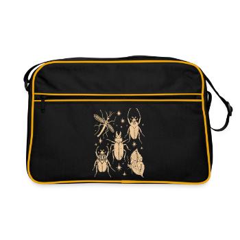 Magische Waldinsekten Schmetterling & Libelle - Retro Tasche - Schwarz/Gold - Vorne