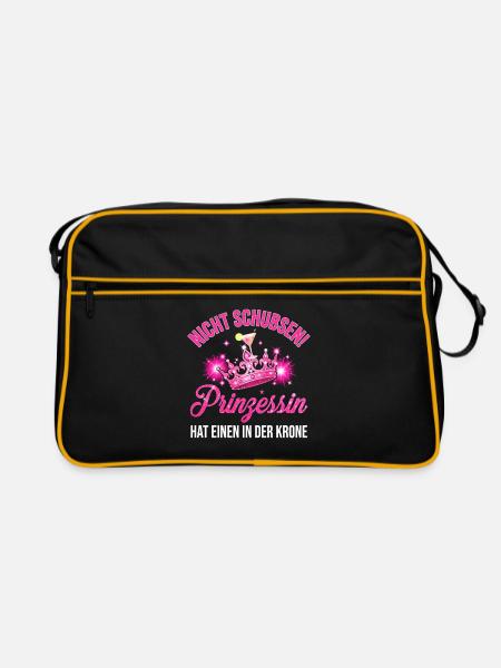 Nicht schubsen! Prinzessin – Krone & Cocktail - Retro Tasche - Schwarz/Gold