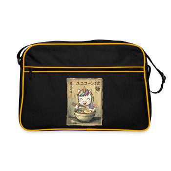 Kawaii Einhorn Ramen Nudeln Japan Retro - Retro Tasche - Schwarz/Gold - Vorne
