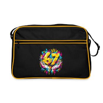 6 7 Meme Neon Graffiti Splash - Retro Tasche - Schwarz/Gold - Vorne