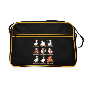 Weihnachtsgänse mit Gans-Wortspiel - Retro Tasche - Schwarz/Gold - Vorne