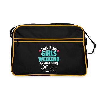 Mädchen-Wochenend-Pyjama-Hemd-Reiseflugzeug - Retro Tasche - Schwarz/Gold - Vorne