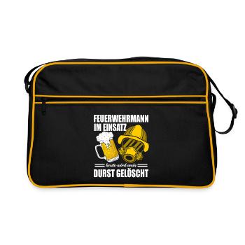 Feuerwehrmann im Einsatz Durst gelöscht Bier - Retro Tasche - Schwarz/Gold - Vorne