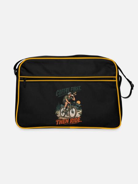 Kaffee Zuerst Dann Radfahren - Retro Tasche - Schwarz/Gold