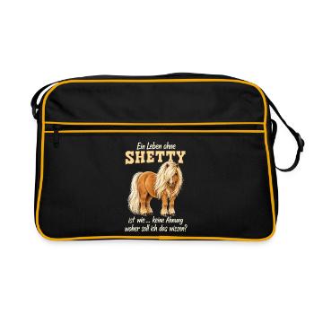 Shetty Shetland Pony – Lustiger Pferdespruch - Retro Tasche - Schwarz/Gold - Vorne