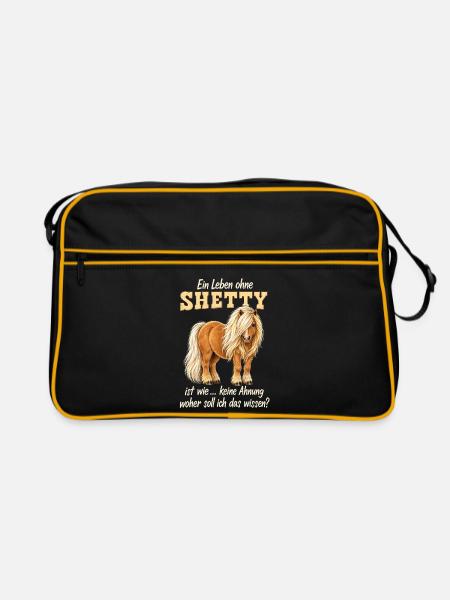 Shetty Shetland Pony – Lustiger Pferdespruch - Retro Tasche - Schwarz/Gold