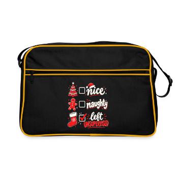 Links unbeaufsichtigt – Nett oder frech - Retro Tasche - Schwarz/Gold - Vorne