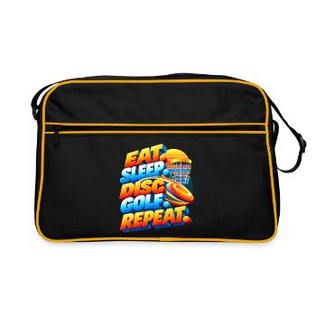 Eat. Sleep. Disc Golf. Repeat. - Retro Tasche - Schwarz/Gold - Vorne