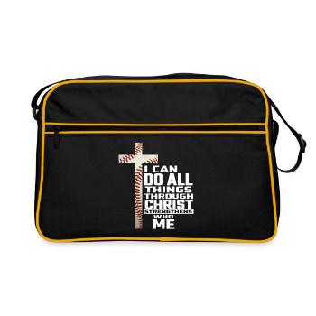 Baselball, ich kann alles tun, was Christus zu tun hat. - Retro Tasche - Schwarz/Gold - Vorne
