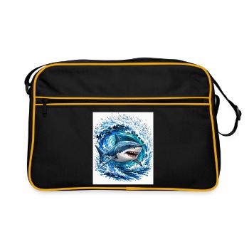Hai in gewaltiger Welle - Retro Tasche - Schwarz/Gold - Vorne
