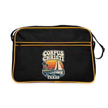 Texas Corpus Christi Segelboot Sunset - Retro Tasche - Schwarz/Gold - Vorne