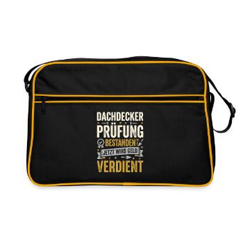 Dachdecker Prüfung Bestanden Geselle Abschluss - Retro Tasche - Schwarz/Gold - Vorne